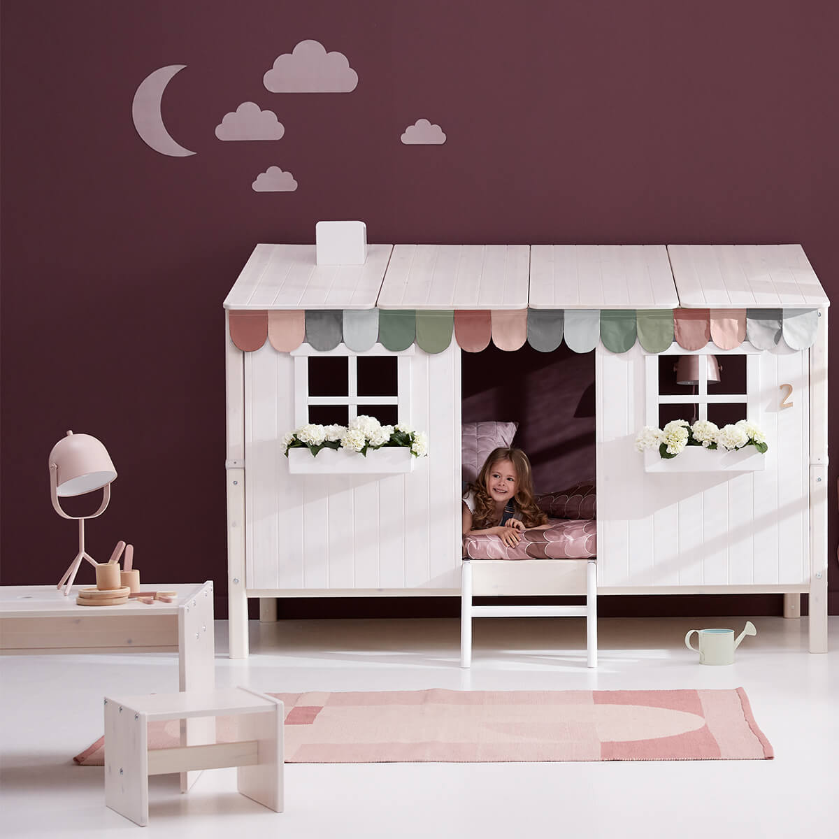Lit bas évolutif cabane 90x200cm 1/2 PLAY HOUSE CLASSIC Flexa blanc