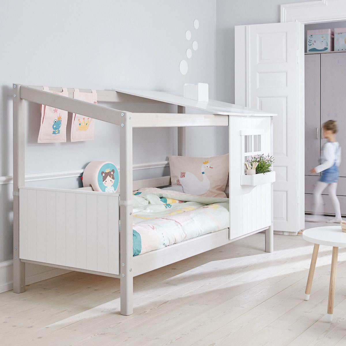 Lit bas évolutif cabane 90x200cm PLAY HOUSE CLASSIC Flexa blanc-grey washed