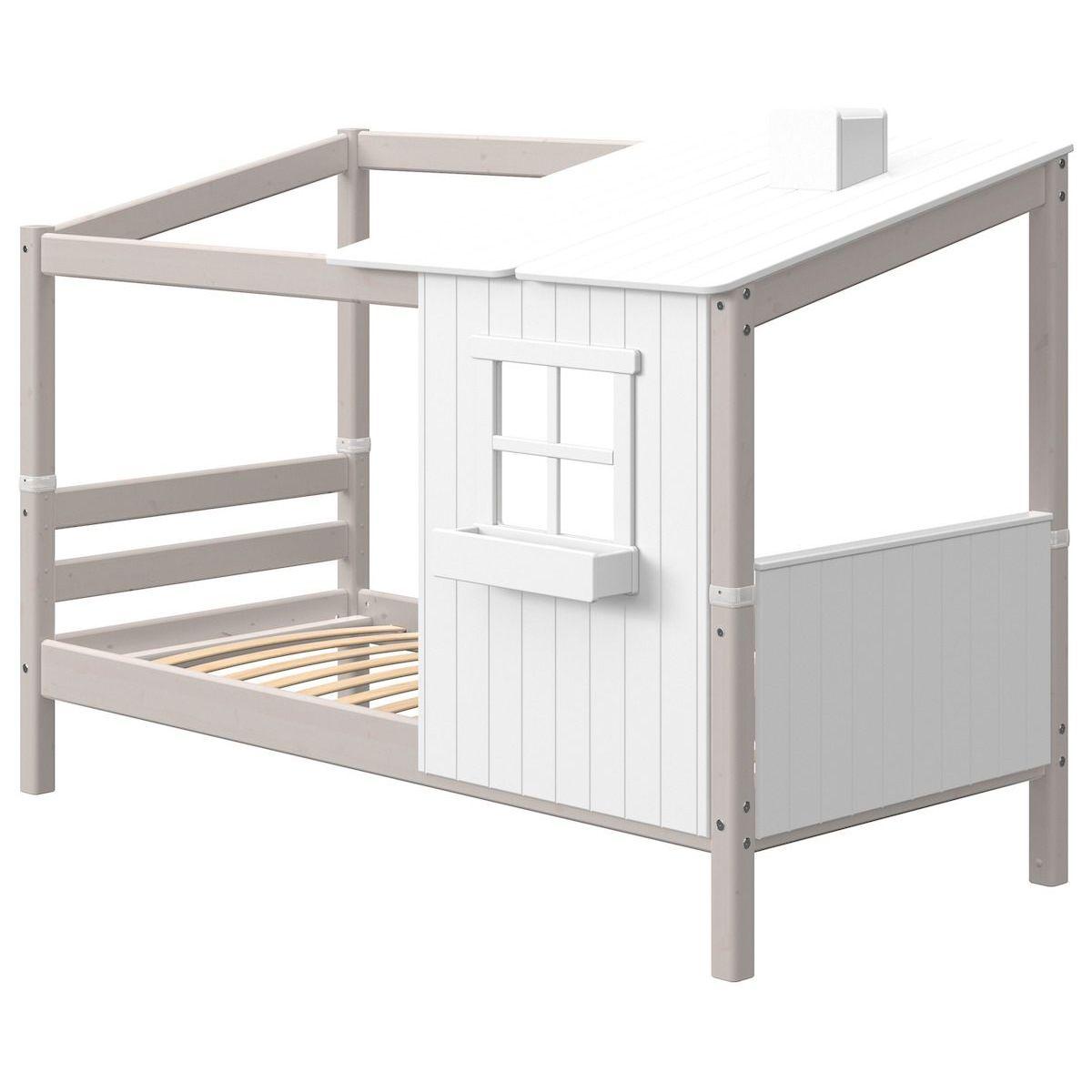 Lit bas évolutif cabane 90x200cm PLAY HOUSE CLASSIC Flexa blanc-grey washed