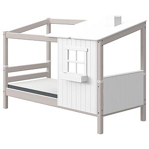 Lit bas évolutif cabane 90x200cm PLAY HOUSE CLASSIC Flexa blanc-grey washed