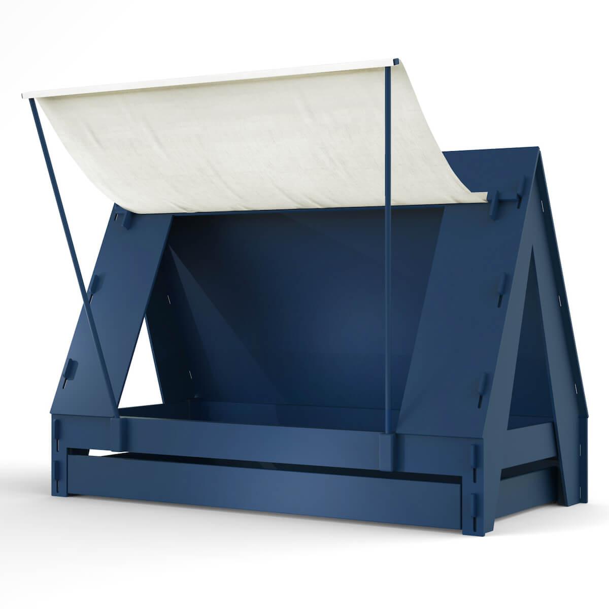 Lit bas-tiroir 90x200cm TENTE Mathy by Bols bleu atlantique