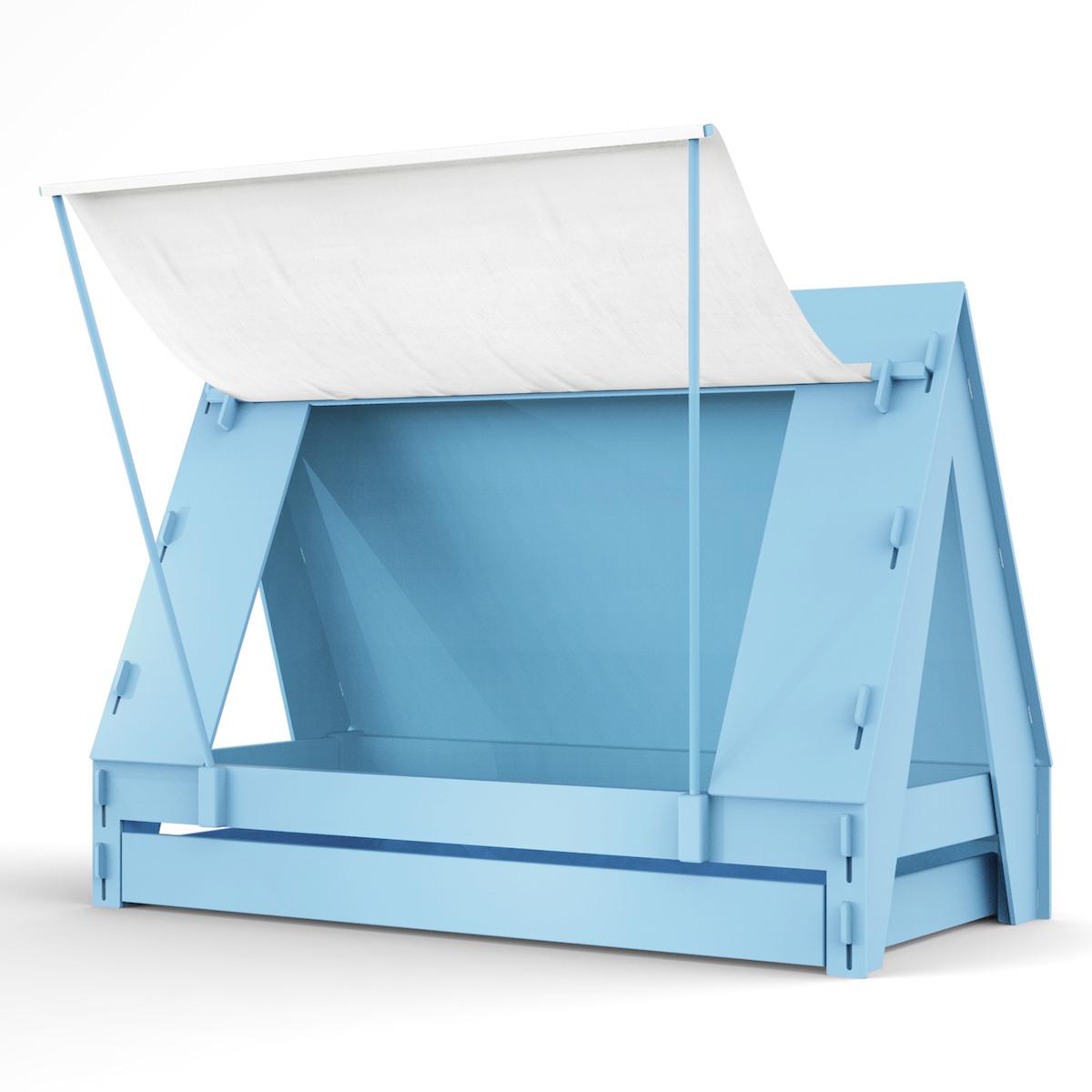 Lit bas-tiroir 90x200cm TENTE Mathy by Bols bleu azur