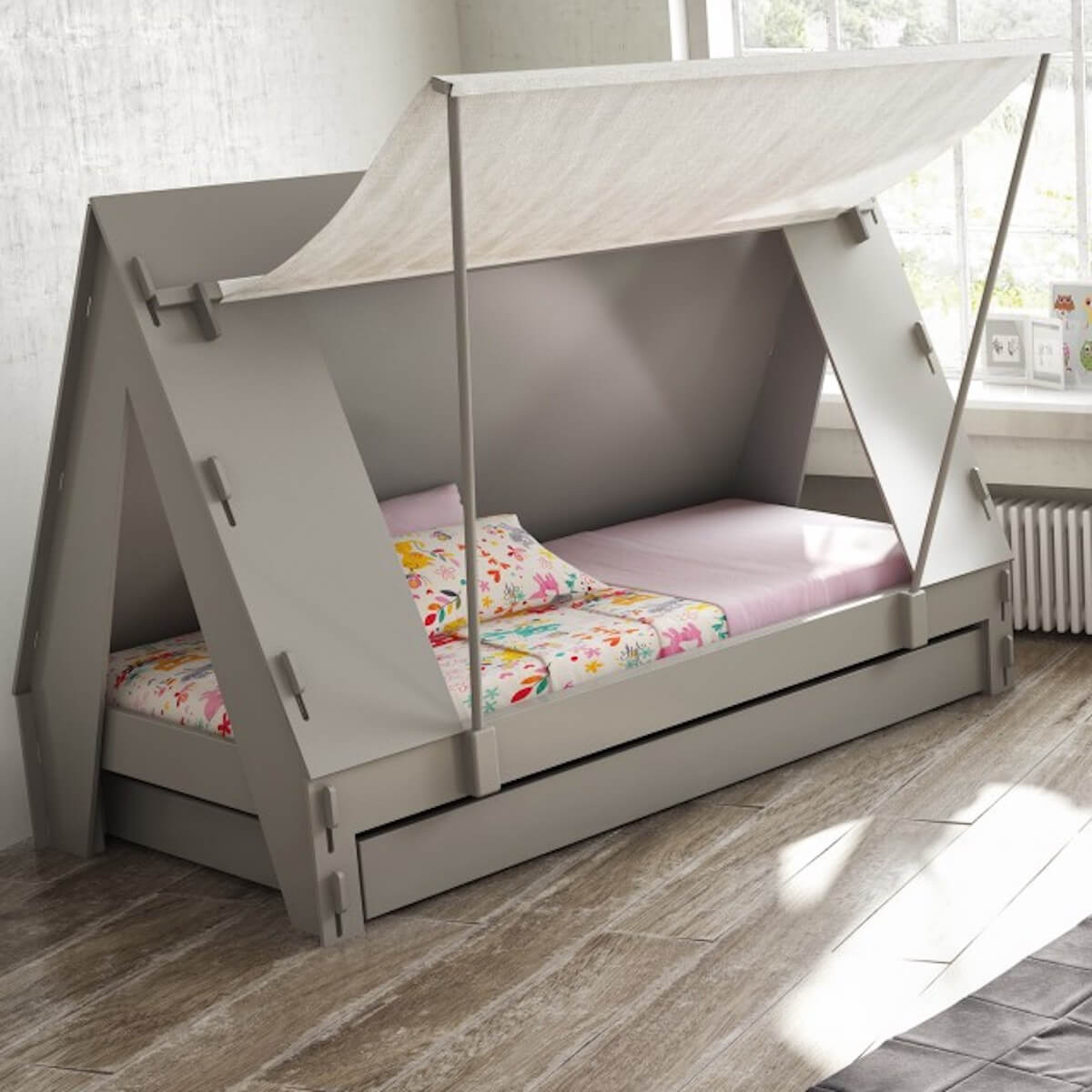 Lit bas-tiroir 90x200cm TENTE Mathy by Bols corail