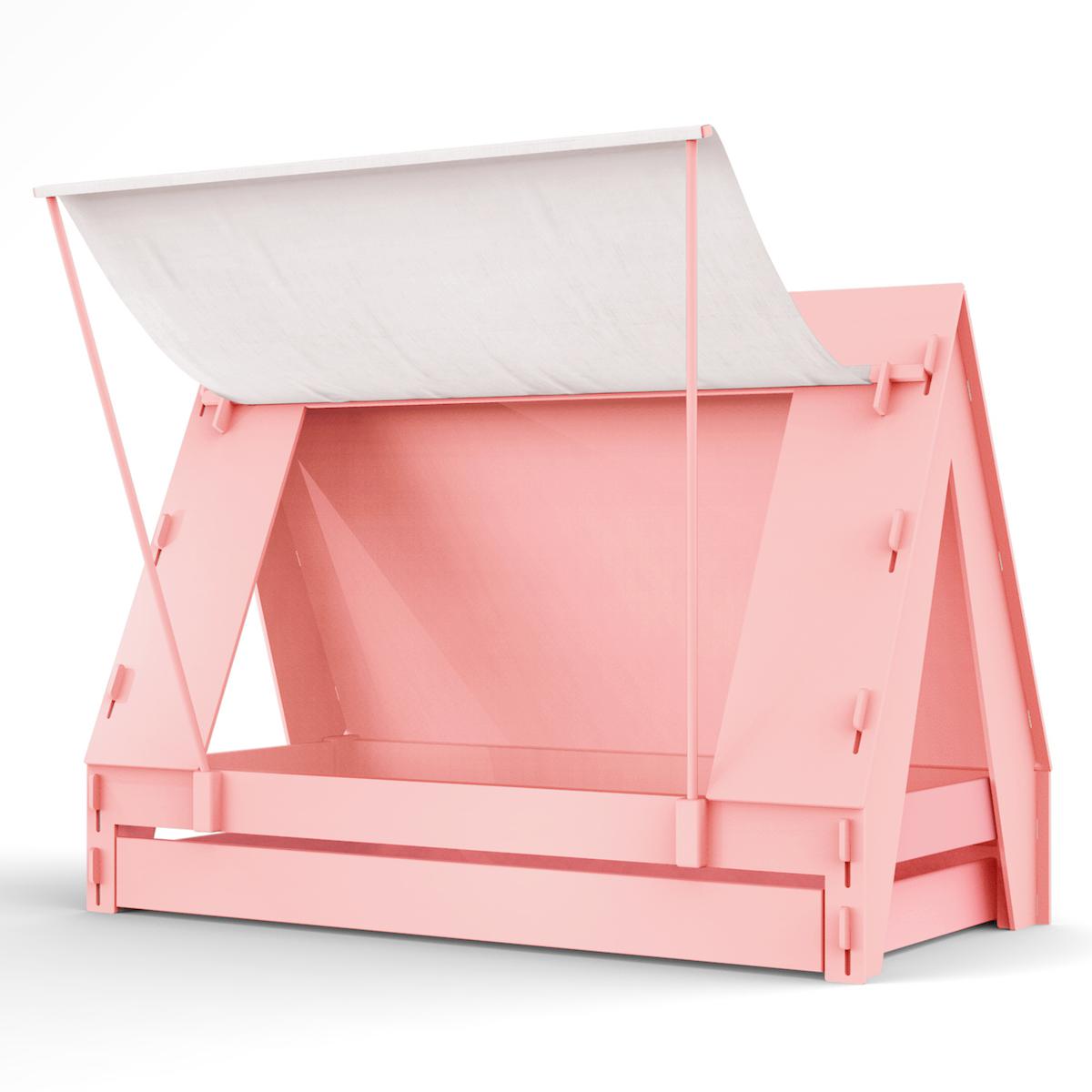 Lit bas-tiroir 90x200cm TENTE Mathy by Bols rose très clair