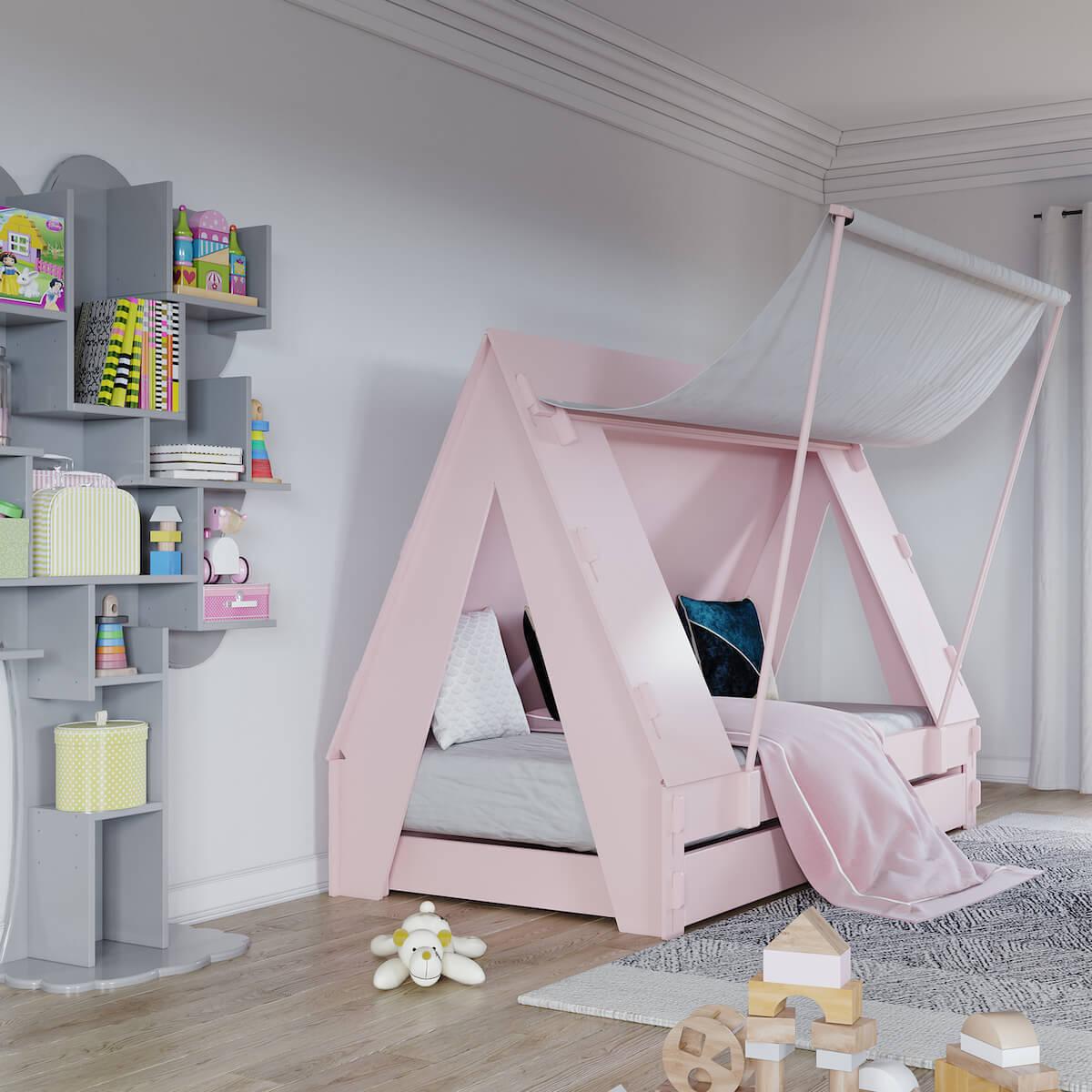 Lit bas-tiroir 90x200cm TENTE Mathy by Bols rose très clair