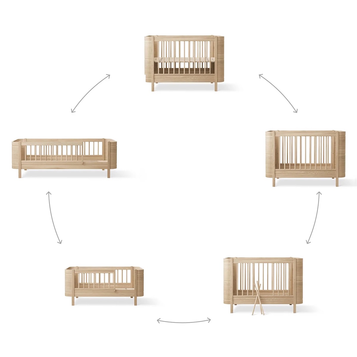 Lit bébé évolutif 68x122-162cm WOOD MINI+ Oliver Furniture chêne (avec kit junior inclus)