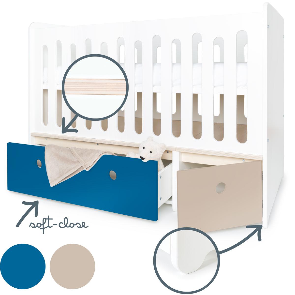 Lit bébé évolutif 70x140cm COLORFLEX Abitare Kids deep marine-warm grey