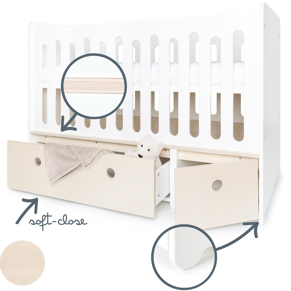 Lit bébé évolutif 70x140cm COLORFLEX Abitare Kids façades white wash 