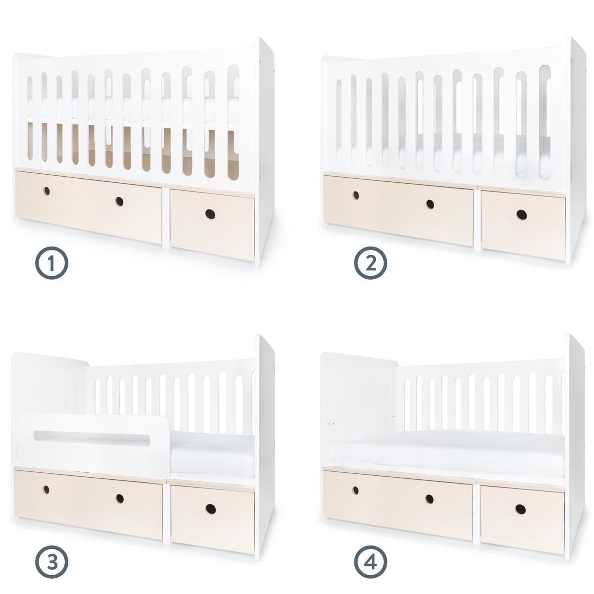 Lit bébé évolutif 70x140cm COLORFLEX Abitare Kids façades white wash 