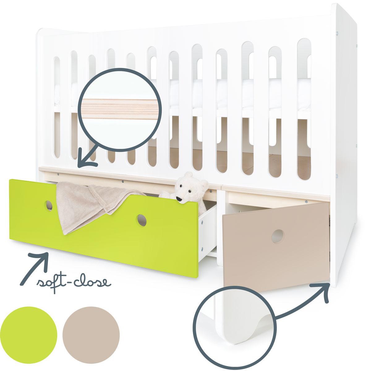 Lit bébé évolutif 70x140cm COLORFLEX Abitare Kids lime-warm grey