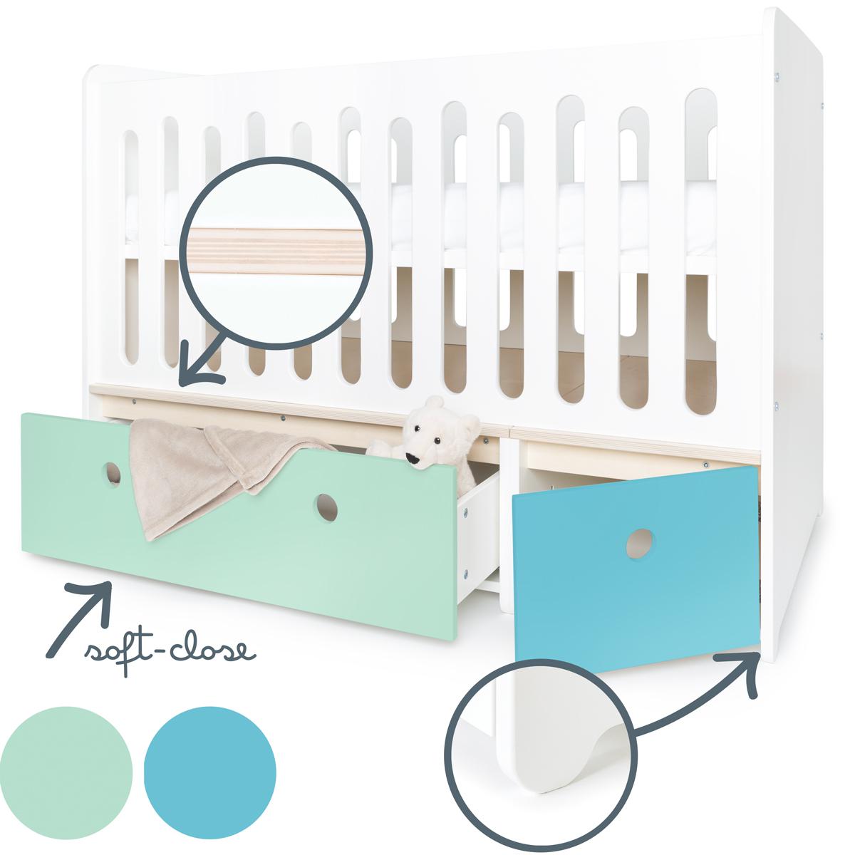 Lit bébé évolutif 70x140cm COLORFLEX Abitare Kids mint-paradise blue