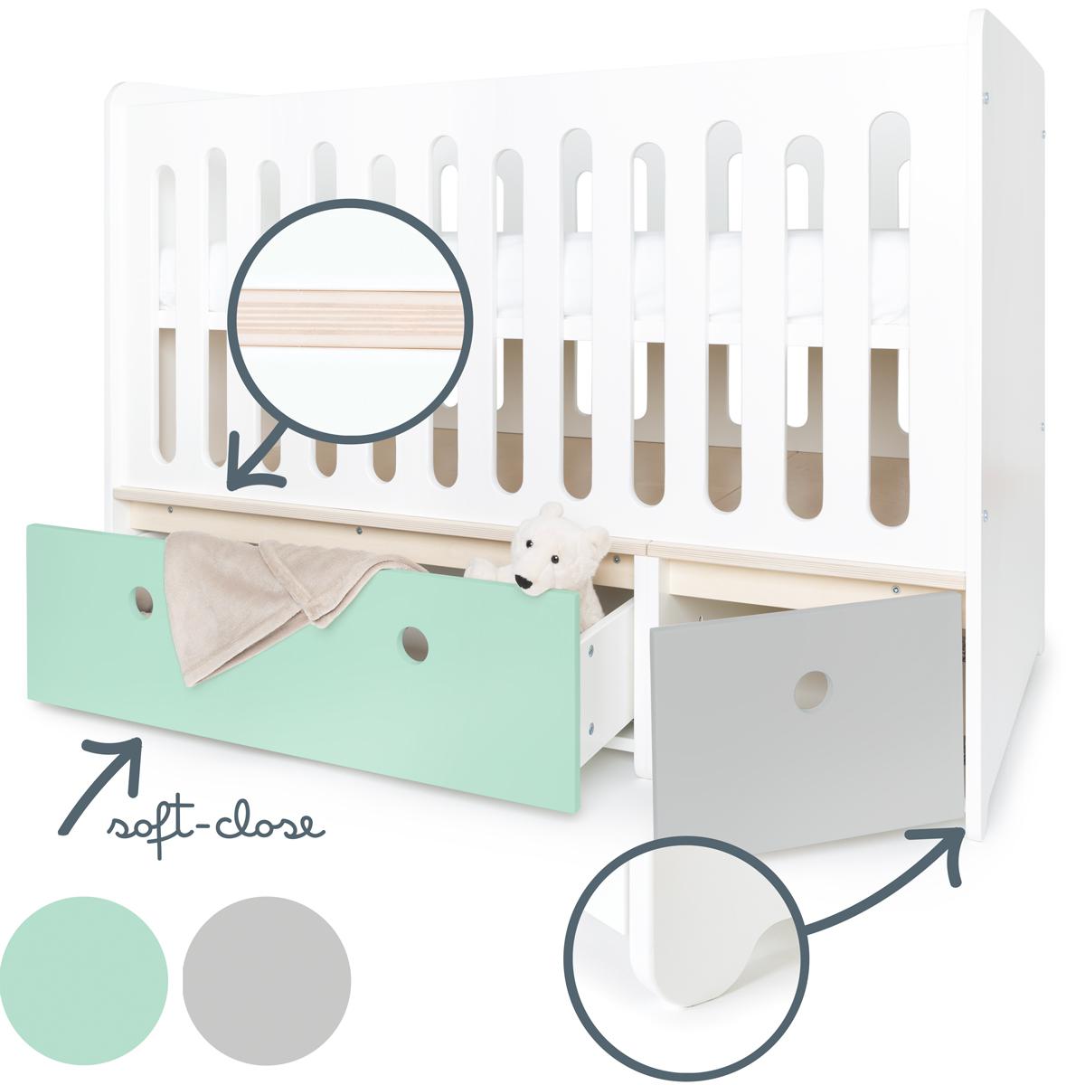 Lit bébé évolutif 70x140cm COLORFLEX Abitare Kids mint-pearl grey