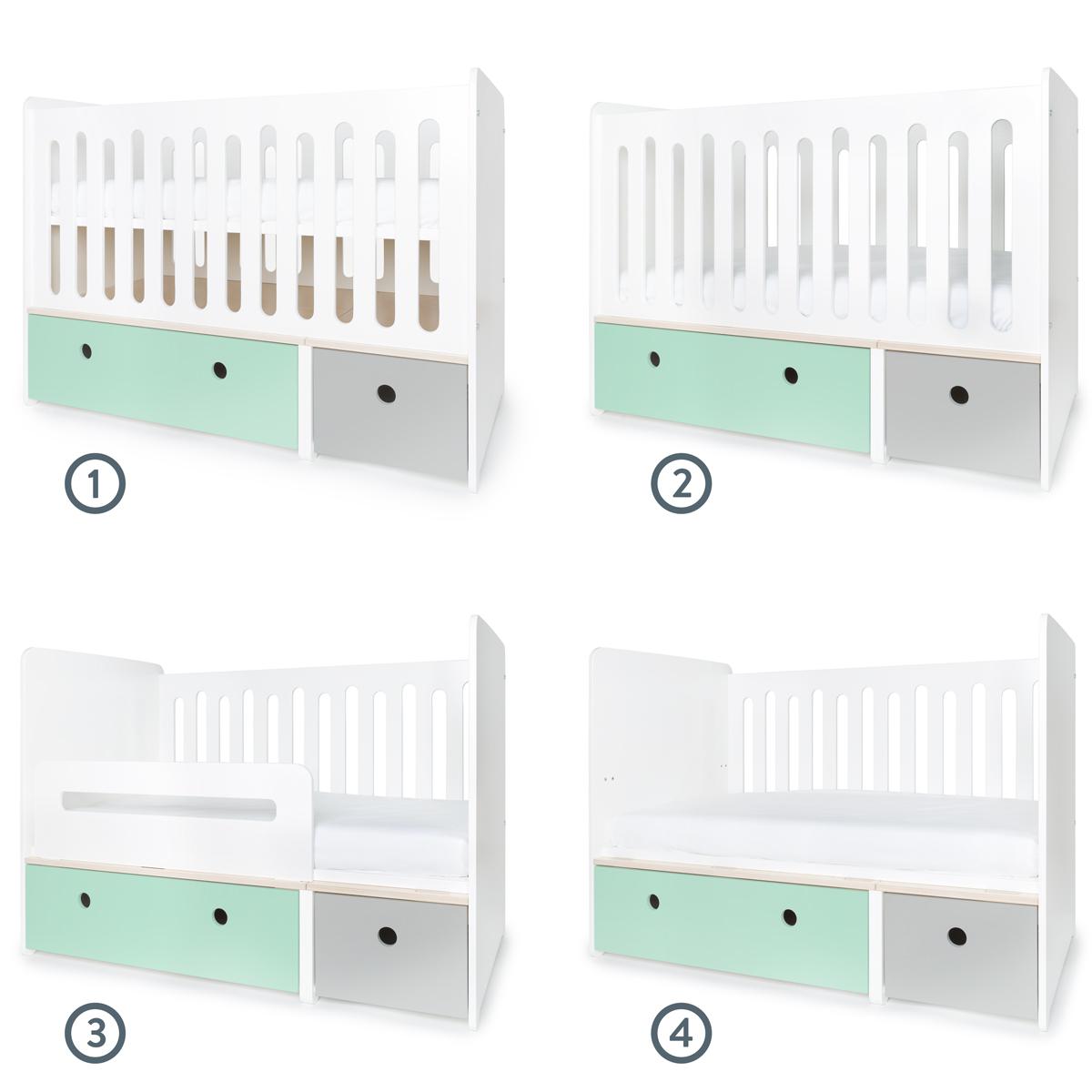Lit bébé évolutif 70x140cm COLORFLEX Abitare Kids mint-pearl grey