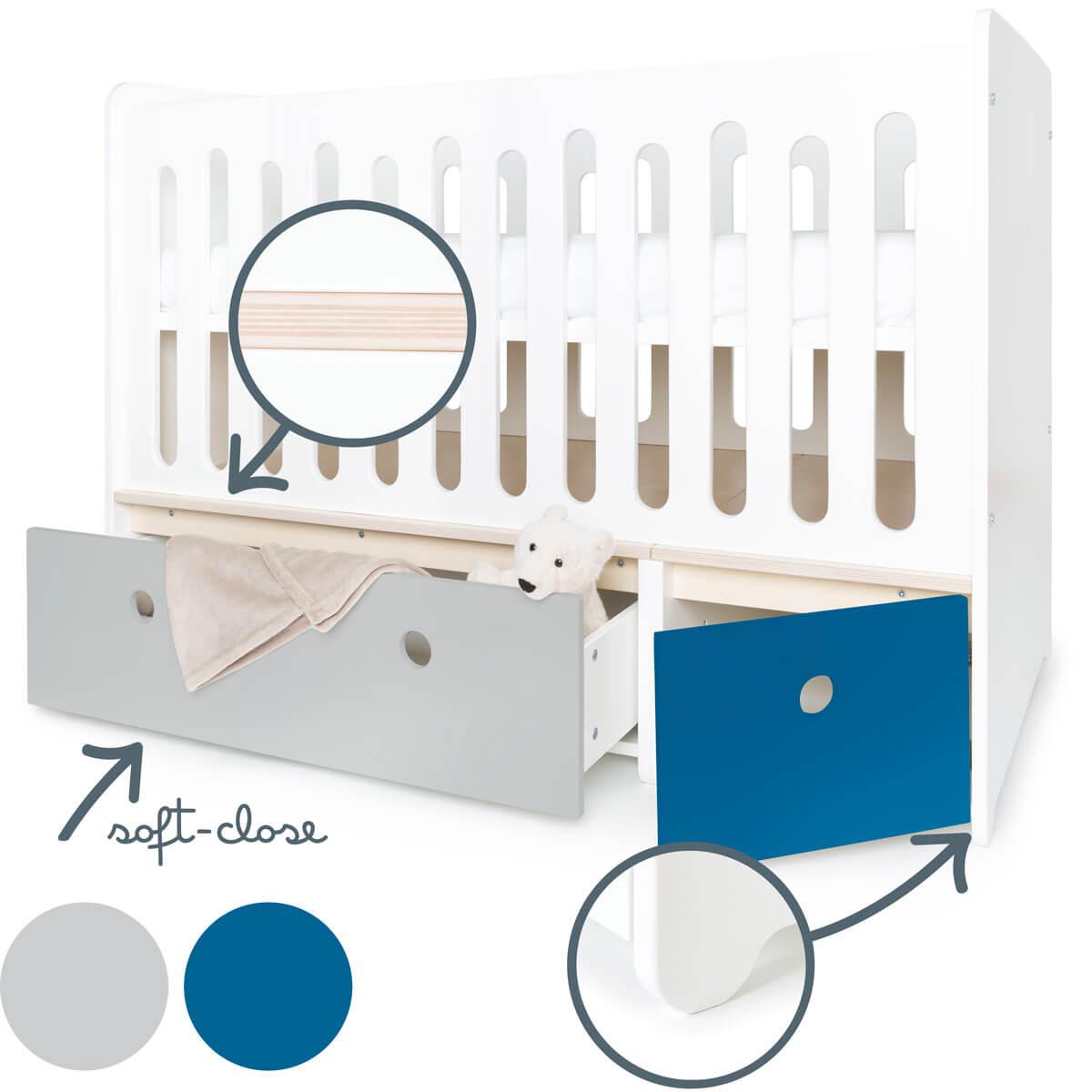 Lit bébé évolutif 70x140cm COLORFLEX Abitare Kids pearl grey-deep marine