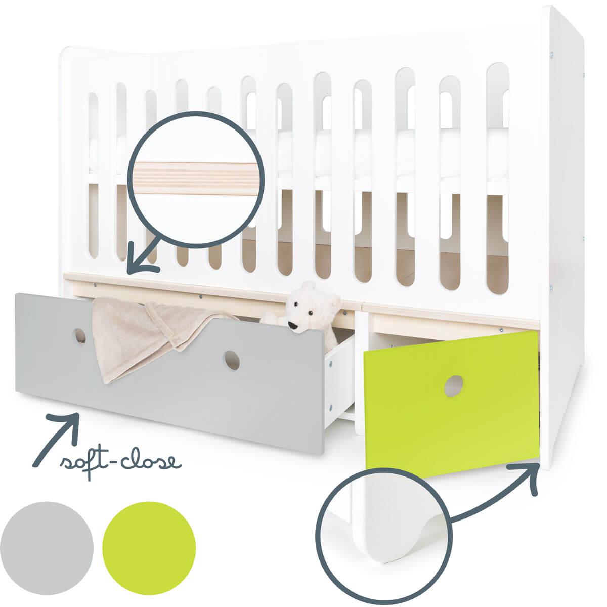 Lit bébé évolutif 70x140cm COLORFLEX Abitare Kids pearl grey-lime