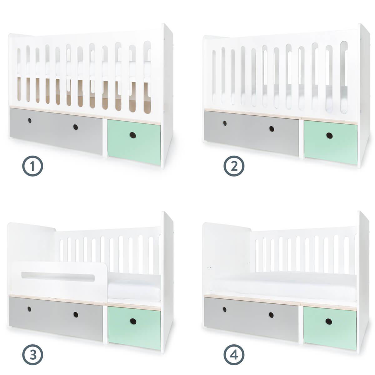 Lit bébé évolutif 70x140cm COLORFLEX Abitare Kids pearl grey-mint