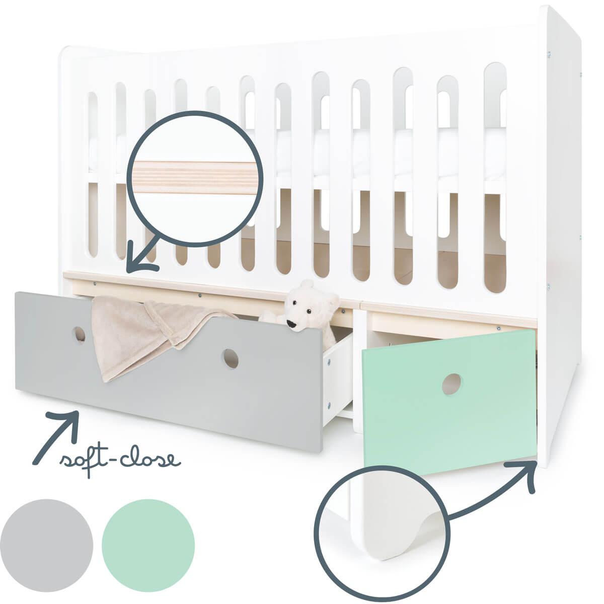 Lit bébé évolutif 70x140cm COLORFLEX Abitare Kids pearl grey-mint