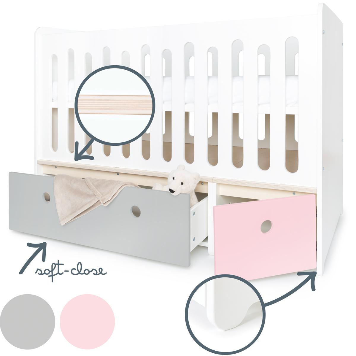 Lit bébé évolutif 70x140cm COLORFLEX Abitare Kids pearl grey-sweet pink