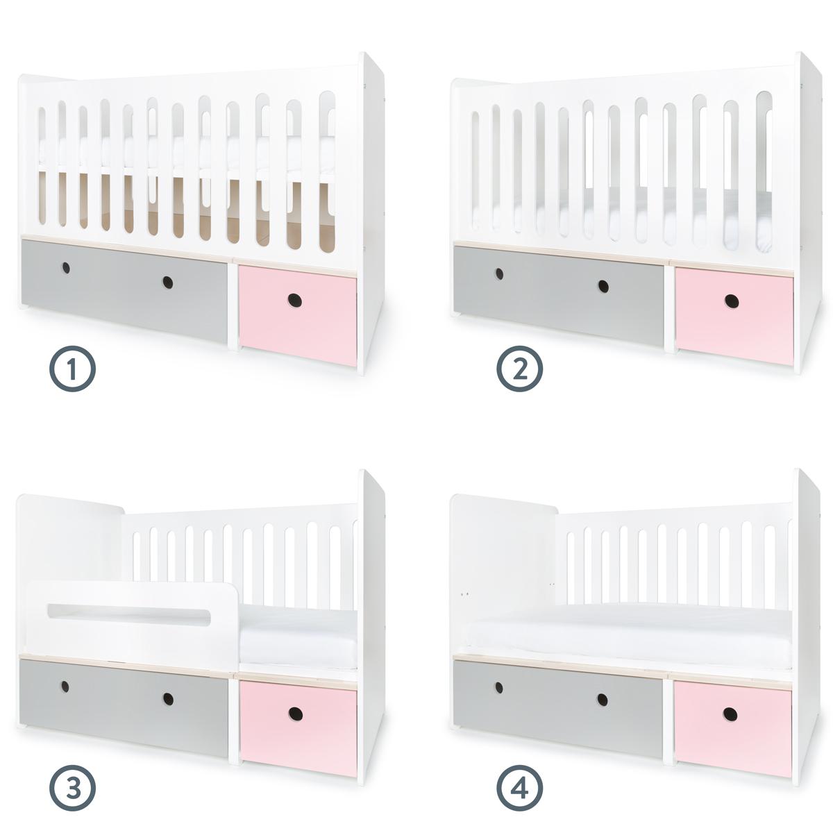 Lit bébé évolutif 70x140cm COLORFLEX Abitare Kids pearl grey-sweet pink