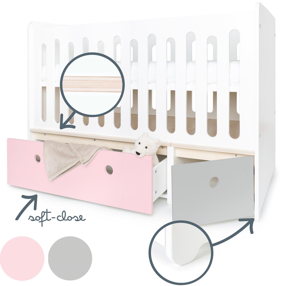 Lit bébé évolutif 70x140cm COLORFLEX Abitare Kids sweet pink-pearl grey
