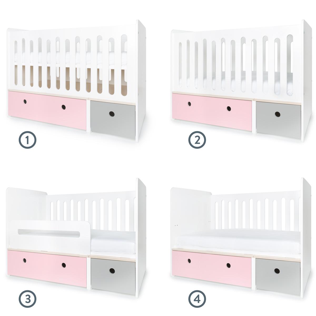 Lit bébé évolutif 70x140cm COLORFLEX Abitare Kids sweet pink-pearl grey