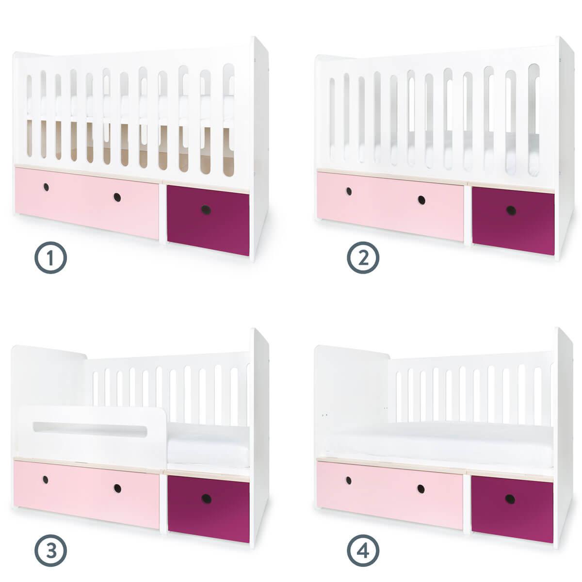 Lit bébé évolutif 70x140cm COLORFLEX Abitare Kids sweet pink-plum