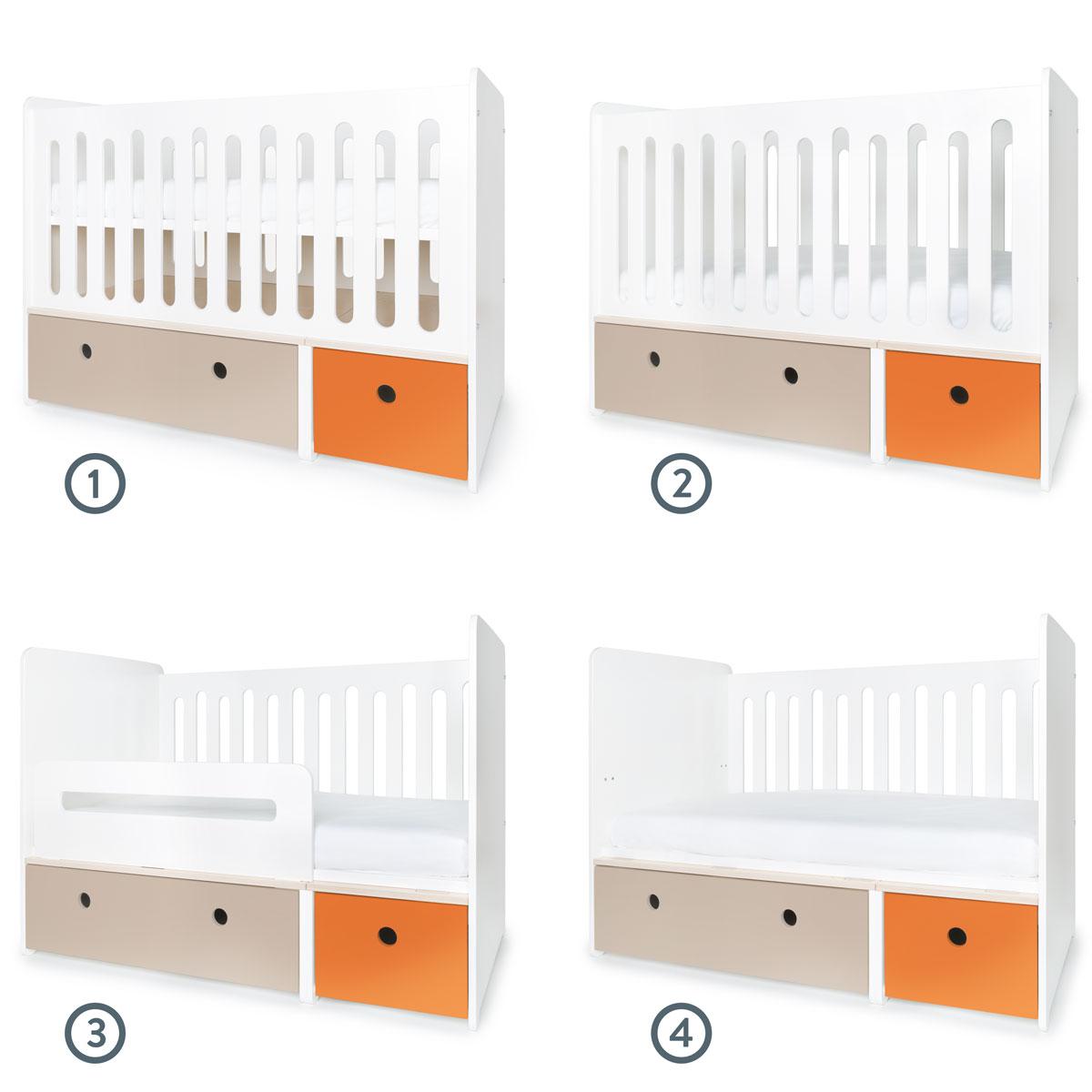 Lit bébé évolutif 70x140cm COLORFLEX Abitare Kids warm grey-pure orange