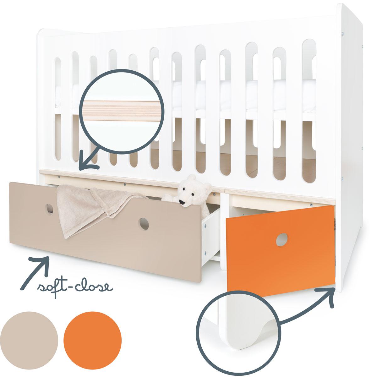 Lit bébé évolutif 70x140cm COLORFLEX Abitare Kids warm grey-pure orange