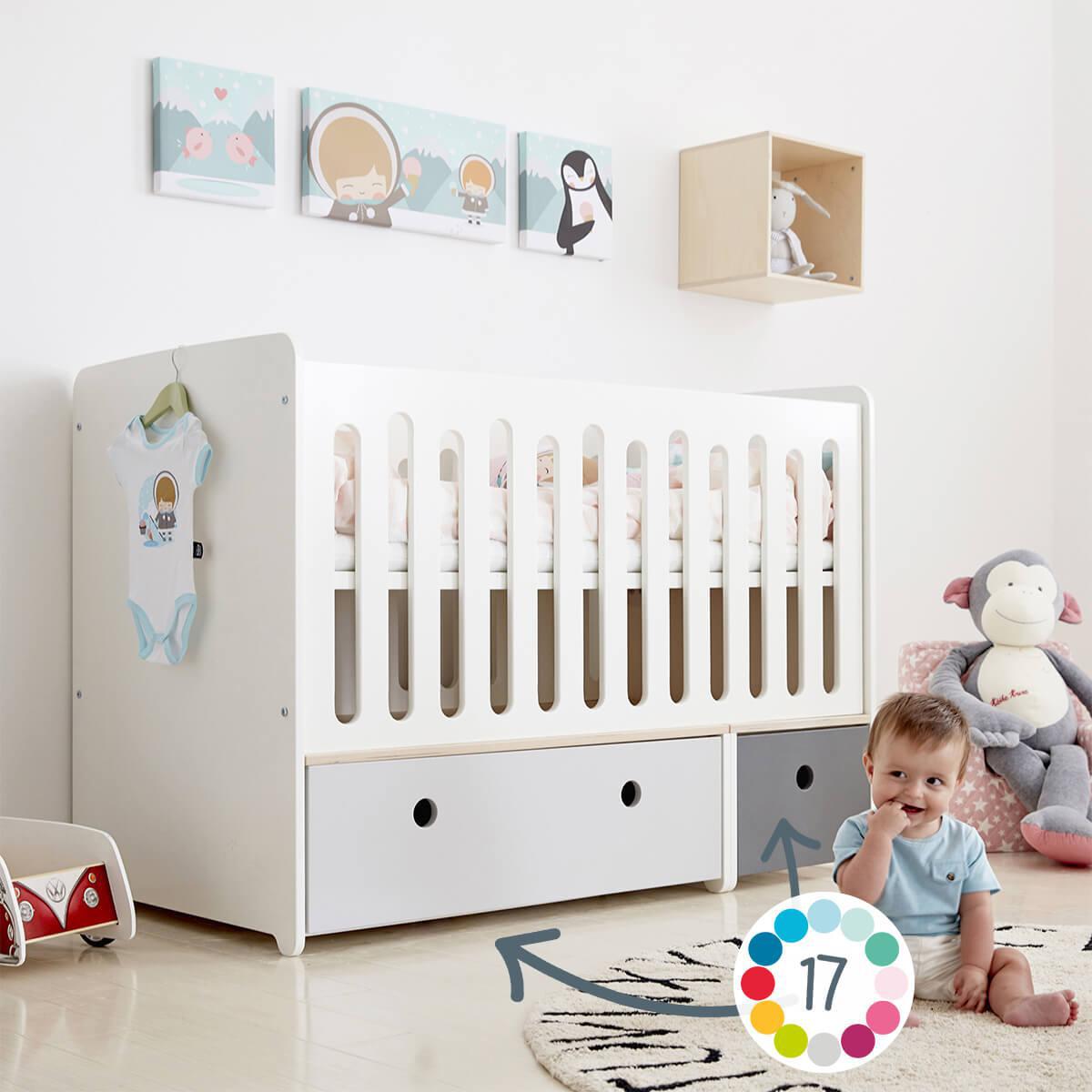 Lit bébé évolutif 70x140cm COLORFLEX Abitare Kids warm grey-pure orange
