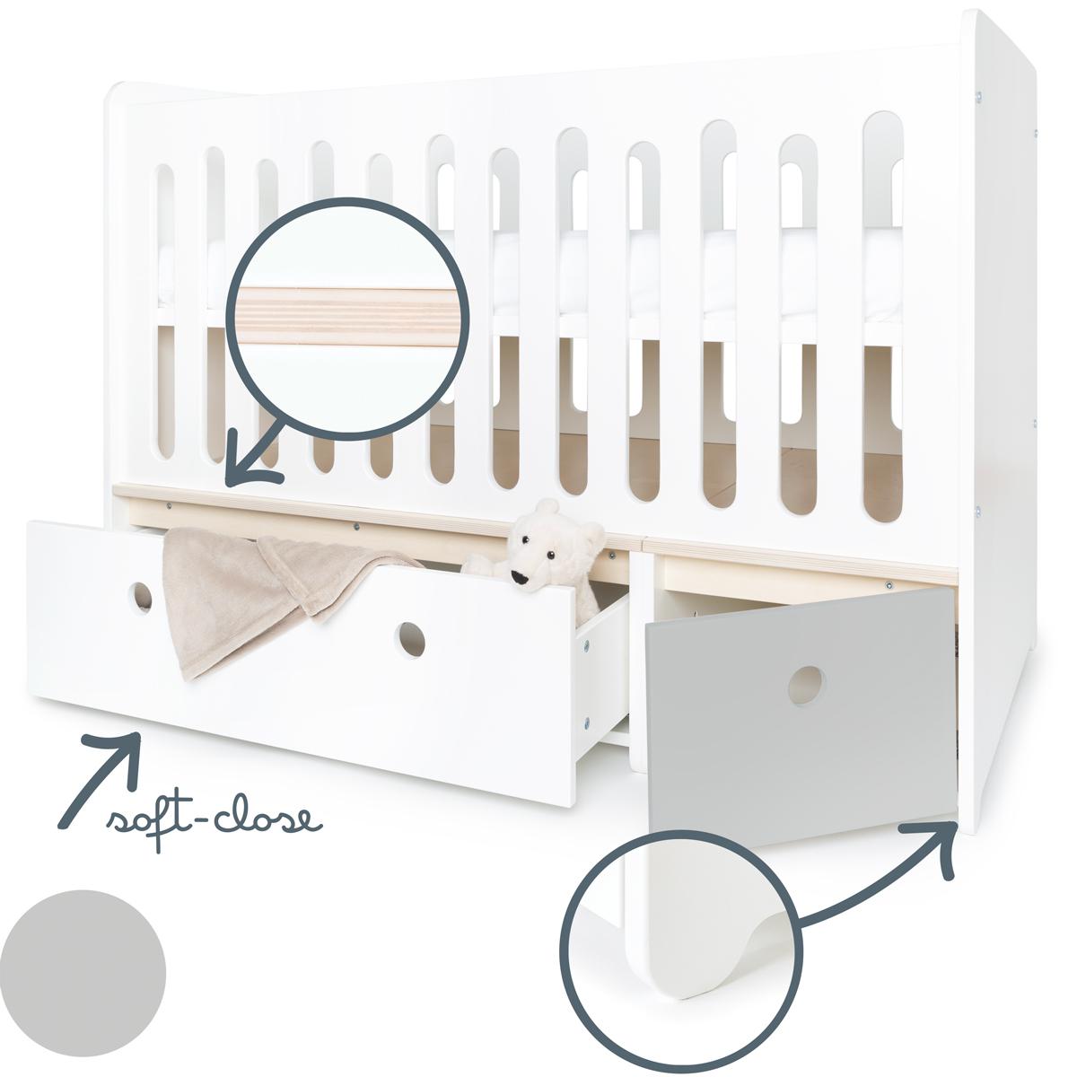 Lit bébé évolutif 70x140cm COLORFLEX Abitare Kids white-pearl grey