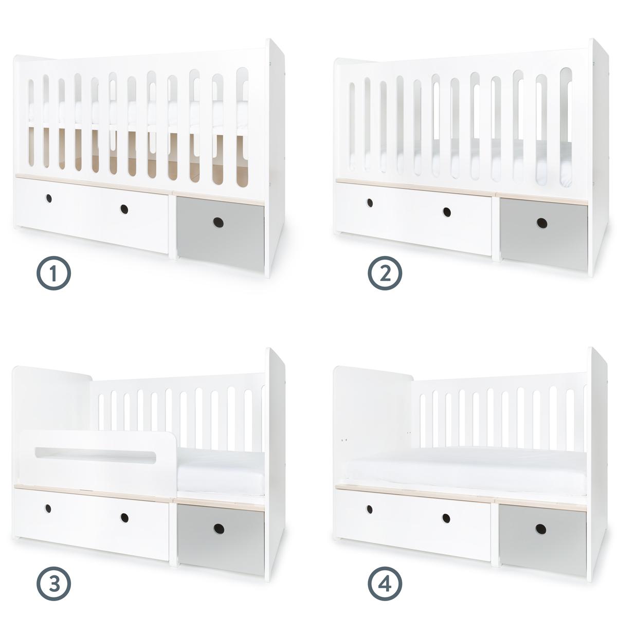 Lit bébé évolutif 70x140cm COLORFLEX Abitare Kids white-pearl grey