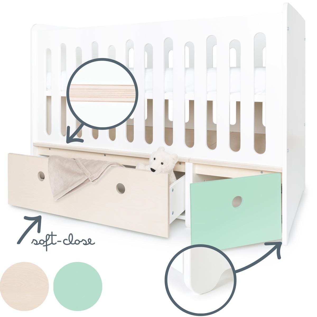 Lit bébé évolutif 70x140cm COLORFLEX Abitare Kids white wash-mint