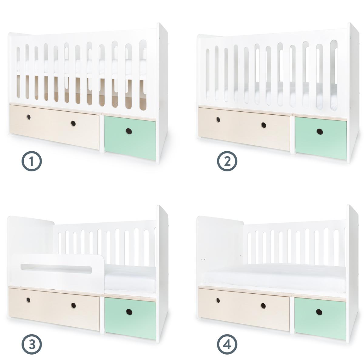 Lit bébé évolutif 70x140cm COLORFLEX Abitare Kids white wash-mint