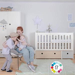 Lit bébé évolutif 70x140cm COLORFLEX white wash-lime