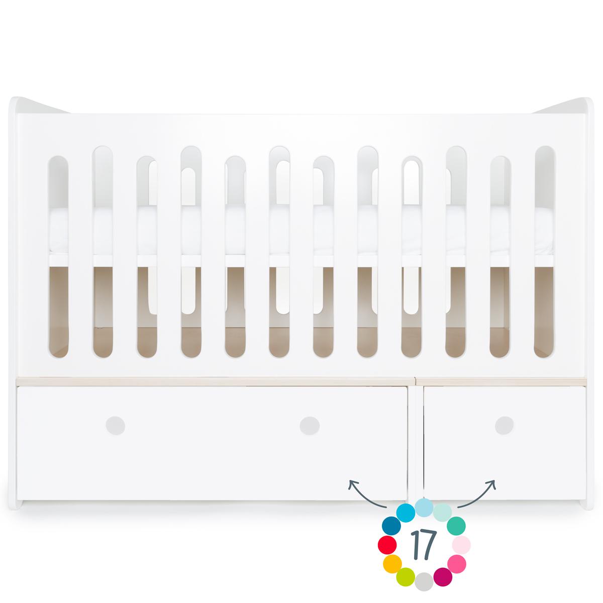 Lit bébé évolutif hors façades tiroirs 70x140cm COLORFLEX 