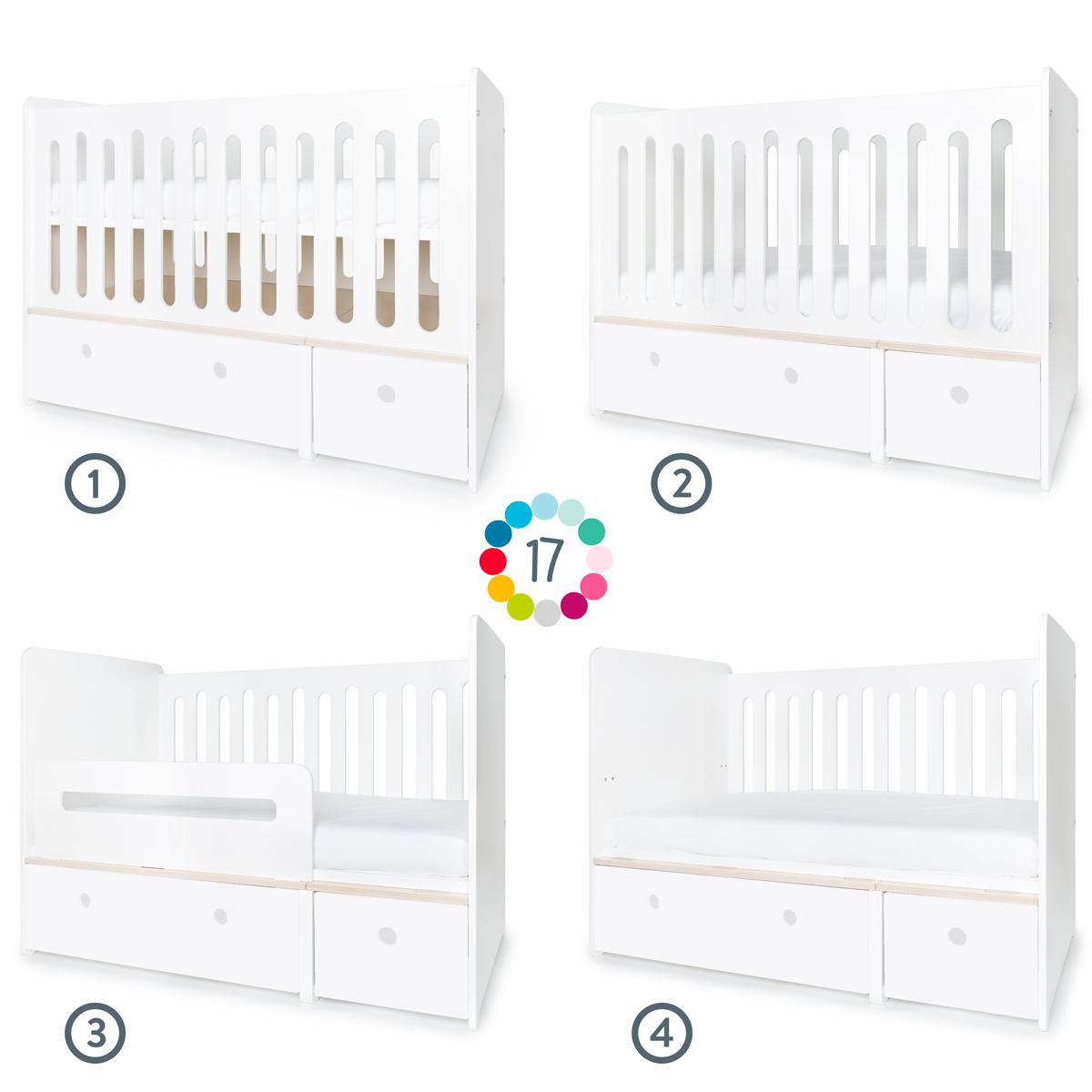 Lit bébé évolutif hors façades tiroirs 70x140cm COLORFLEX 