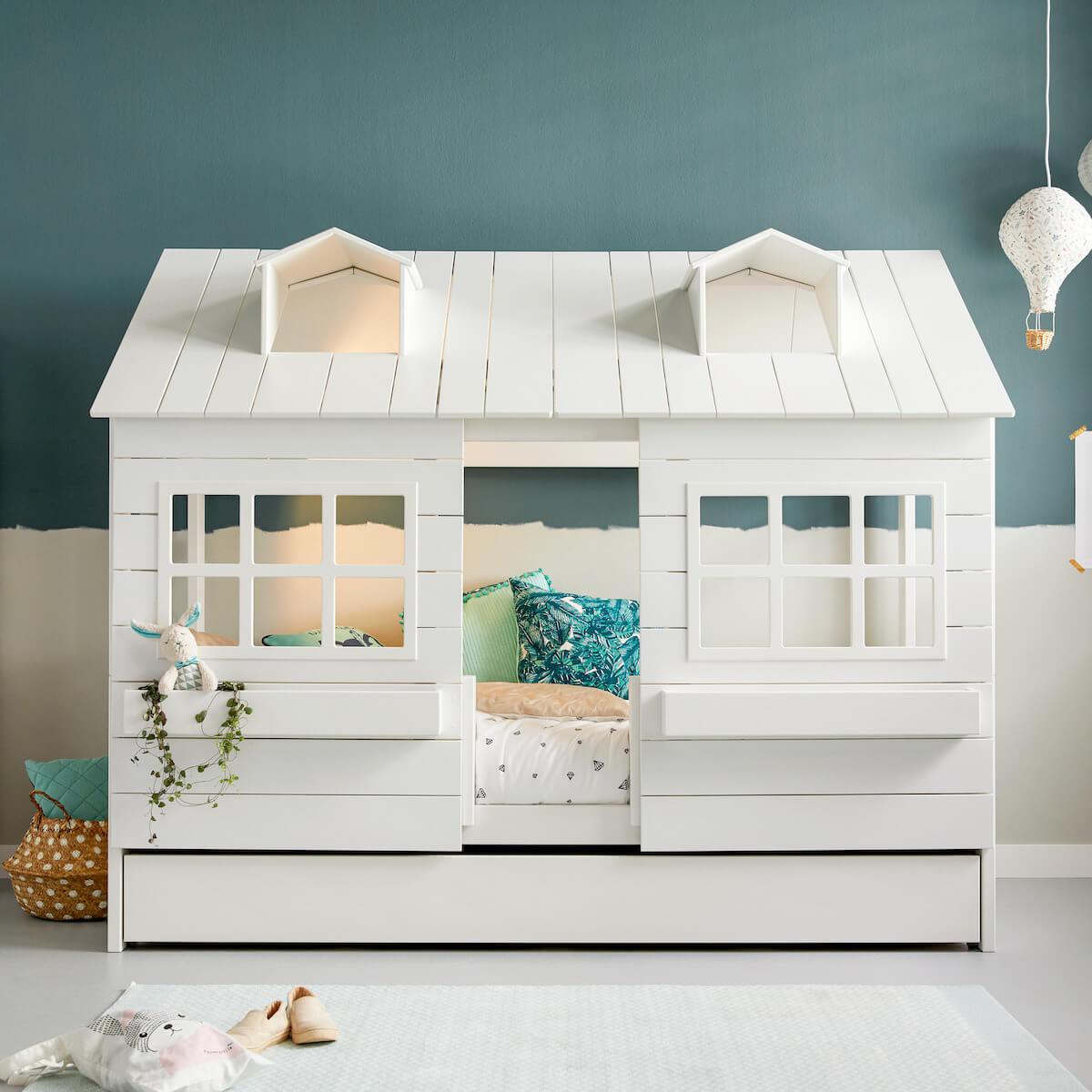 Lit cabane 90x200cm sommier LUXE LAKE HOUSE 1 Lifetime blanc