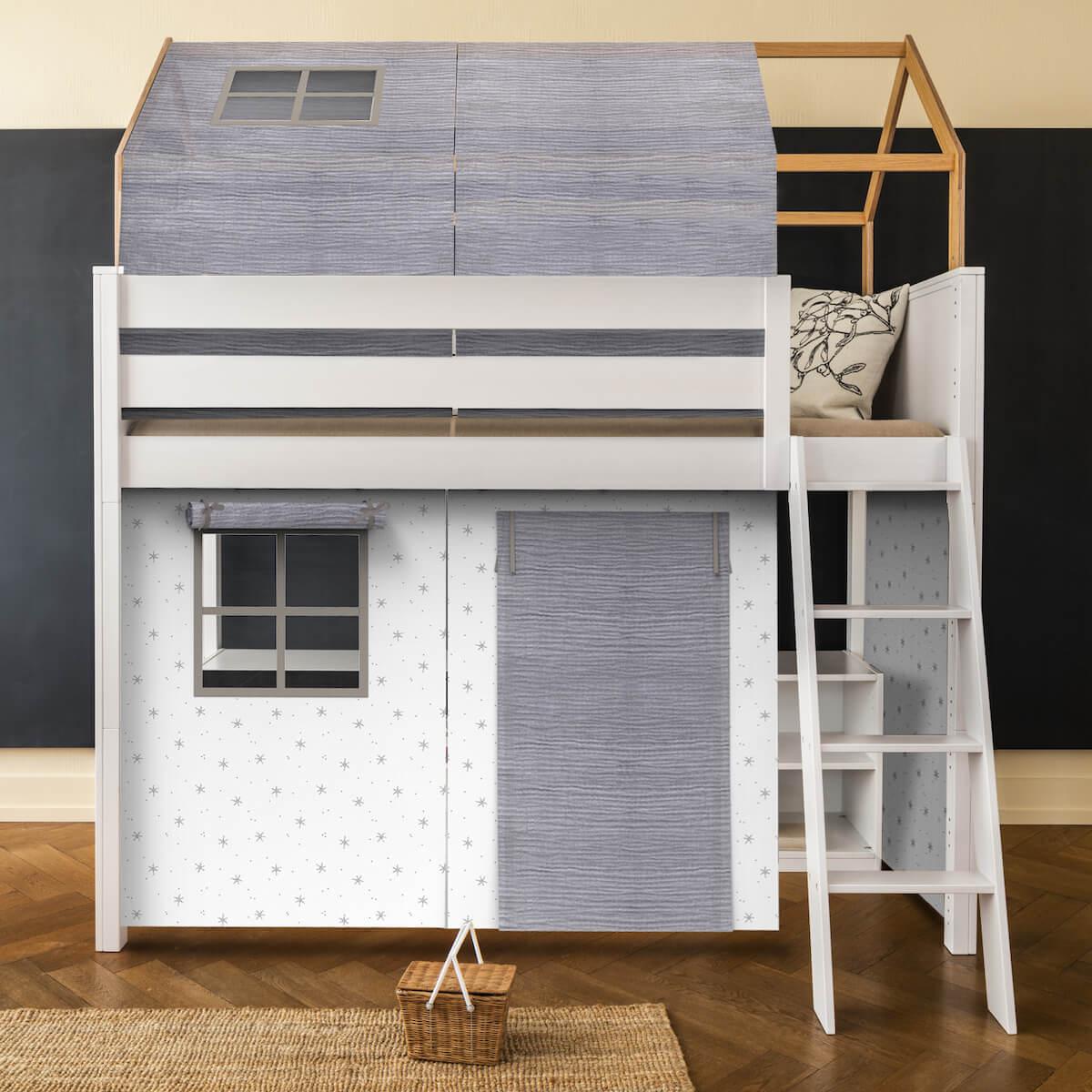 Lit cabane mezzanine KASVA avec textiles Bobble grey