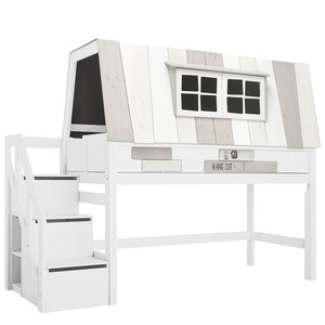Lit cabane mi hauteur 90x200cm escalier HANG OUT Lifetime blanc