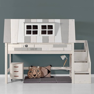 Lit cabane mi-hauteur 90x200cm escalier HANG OUT Lifetime greywash