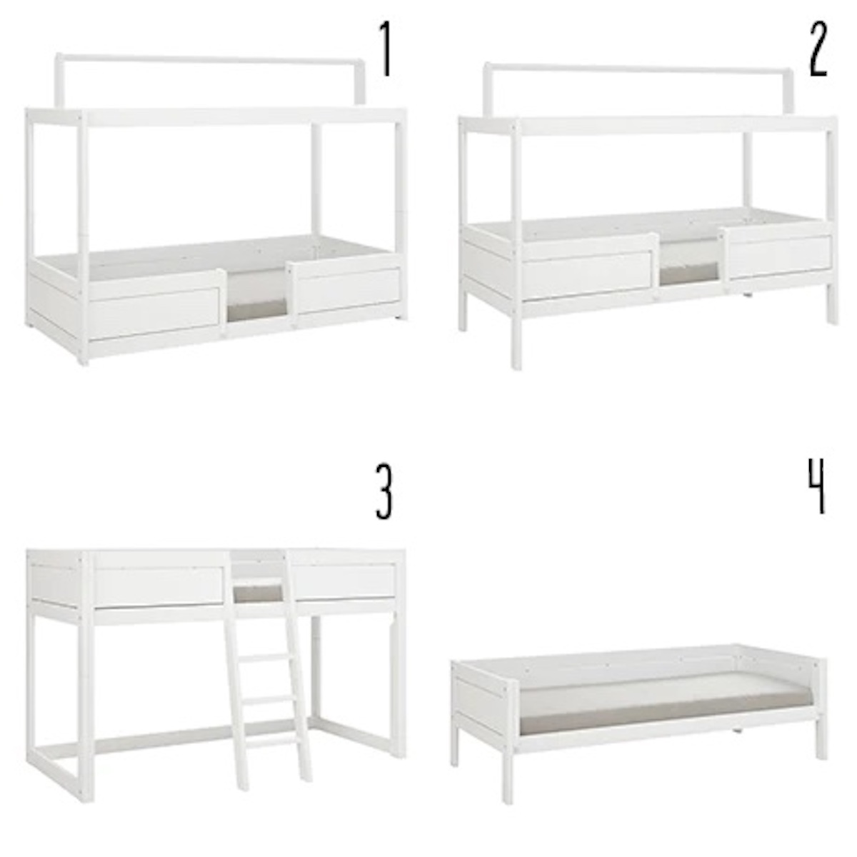 Lit cabane Montessori 90x200cm avec toit 4-En-1 Lifetime blanc