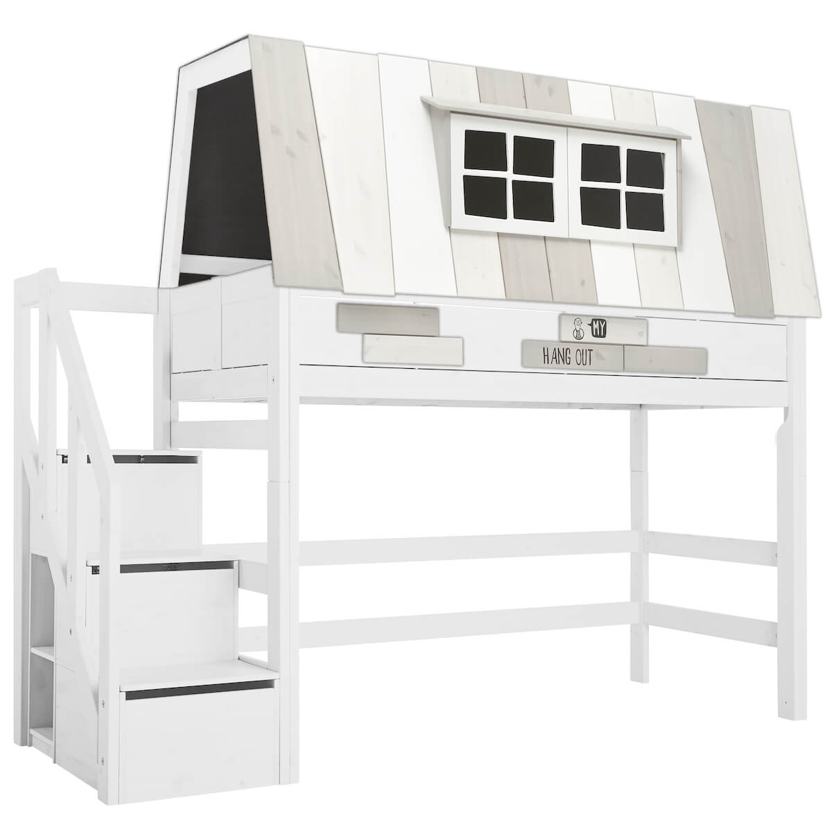 Lit cabane surélevé 90x200cm escalier HANG OUT Lifetime blanc
