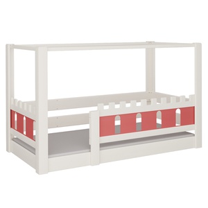 Lit Château baldaquin DELUXE de Breuyn blanchi-rouge
