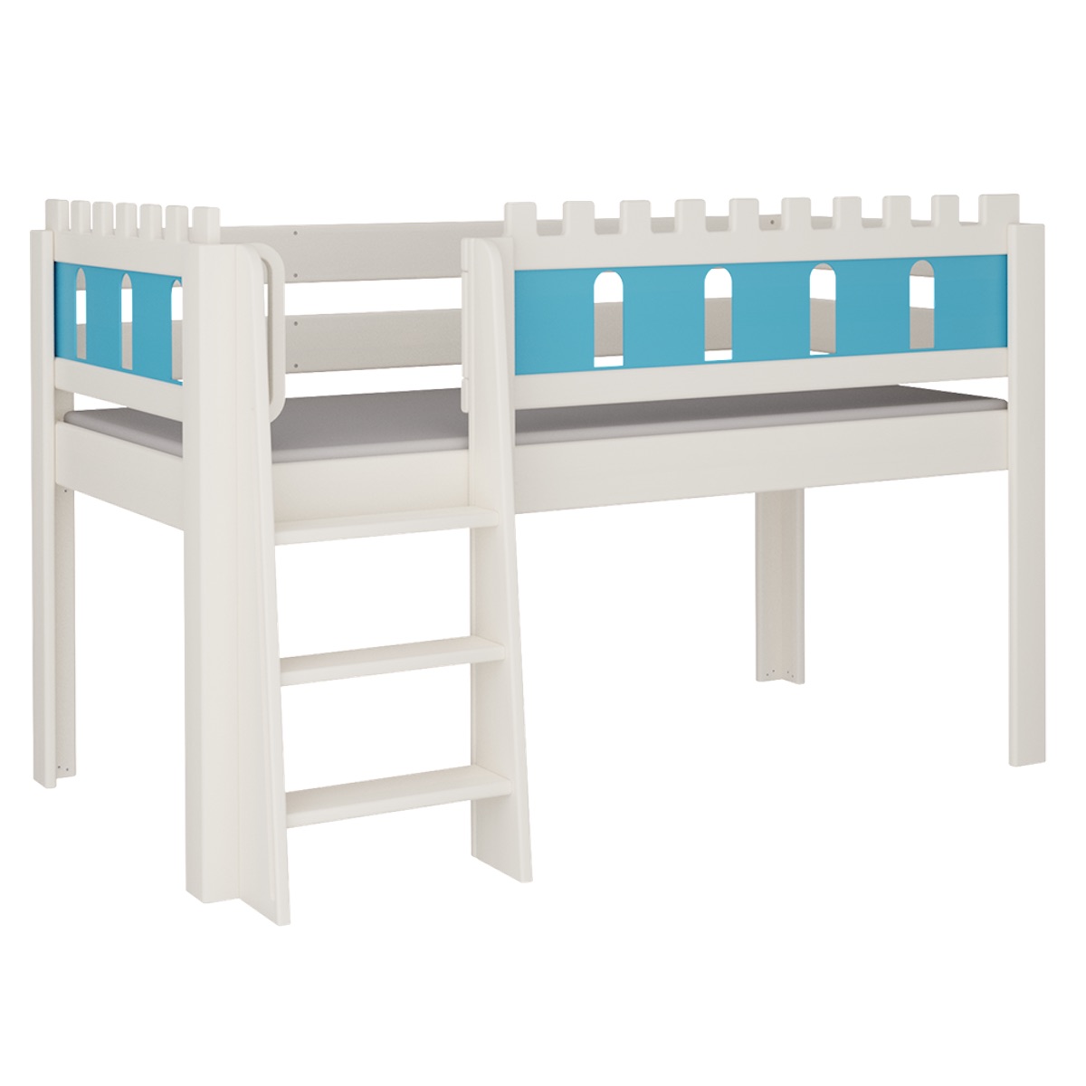 Lit Château mi-hauteur échelle DELUXE de Breuyn blanchi-bleu
