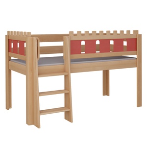 Lit Château mi-hauteur échelle DELUXE de Breuyn naturel-rouge