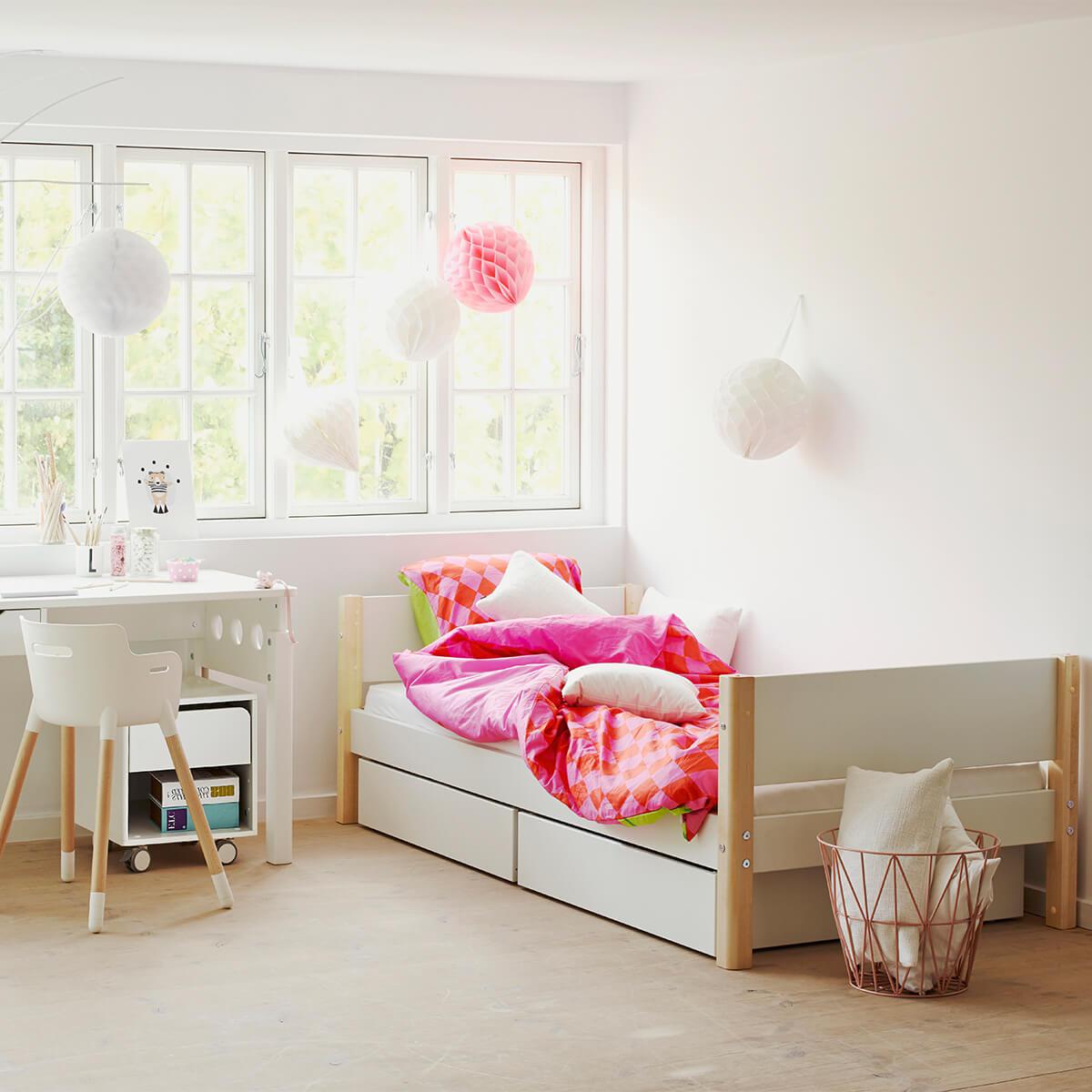 Lit enfant simple 90x200cm 2 tiroirs WHITE Flexa blanc