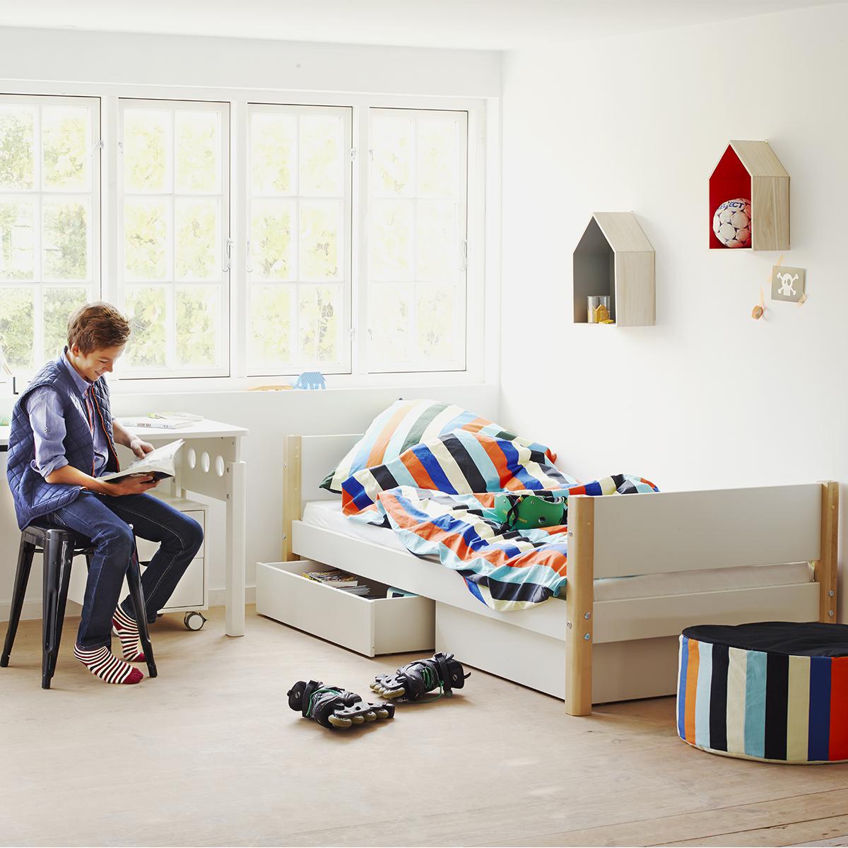 Lit enfant simple 90x200cm 2 tiroirs WHITE Flexa blanc