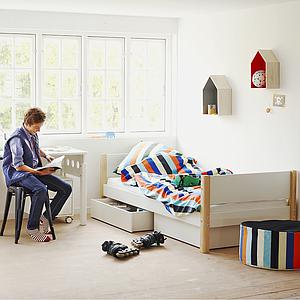 Lit enfant simple 90x200cm 2 tiroirs WHITE Flexa blanc