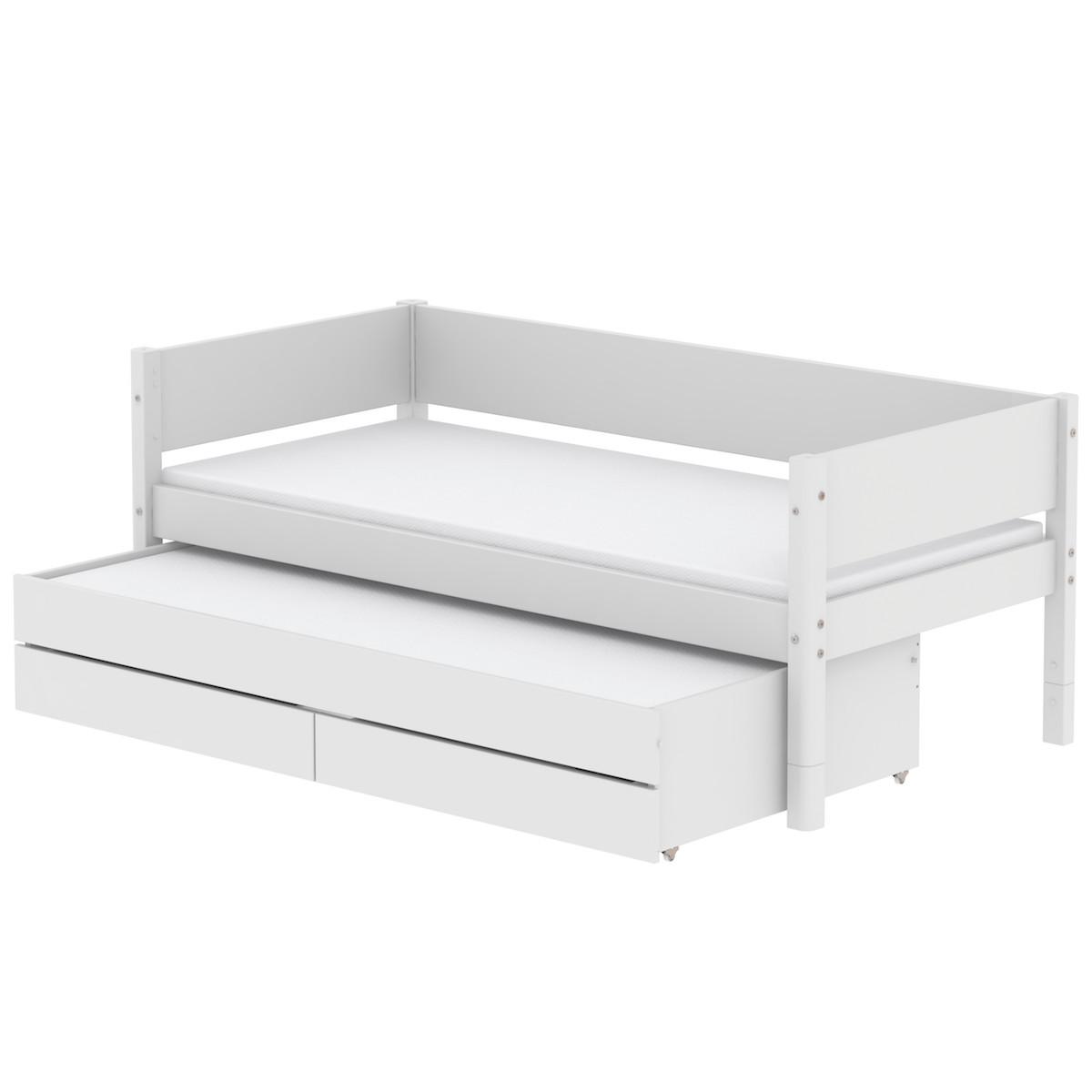 Lit enfant simple 90x200cm lit gigogne-2 tiroirs WHITE Flexa blanc