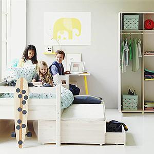 Lit enfant simple 90x200cm lit gigogne-2 tiroirs WHITE Flexa blanc